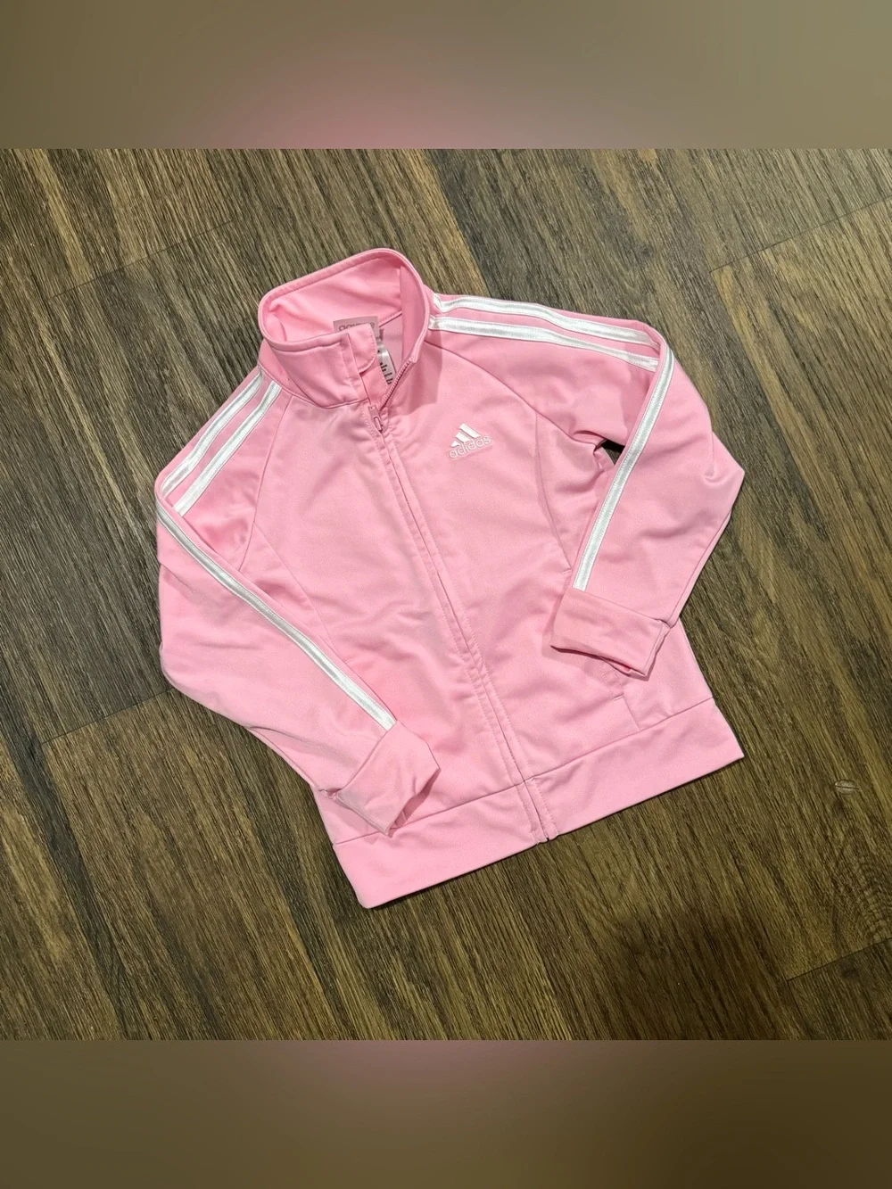 adidas Kids' Pink Track Jacket with White Stripes Size 5